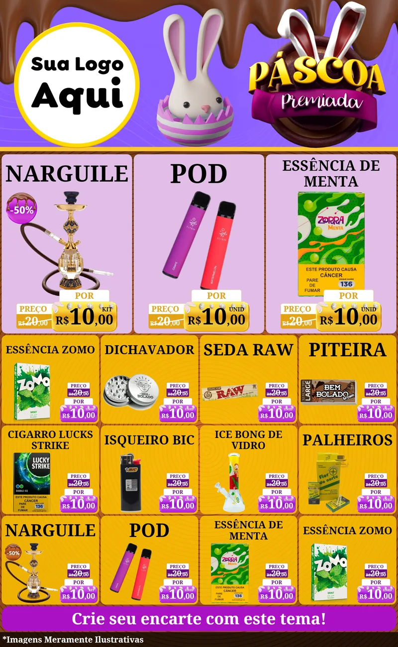 Modelo de Encarte para Encarte Grande com o tema Páscoa Premiada para Tabacaria