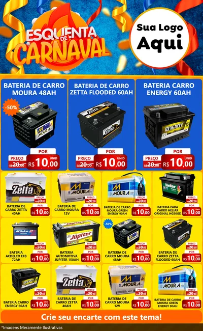 Modelo de Encarte para Encarte Grande com o tema Esquenta de Carnaval para Baterias Elétricas