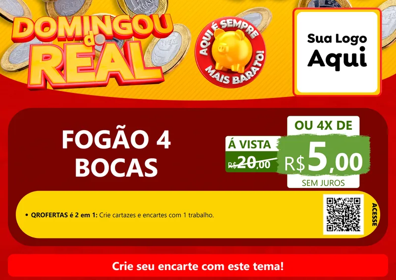 Modelo de Cartaz para Cartaz A4 Horizontal com o tema Domingou do Real para Móveis e Eletro