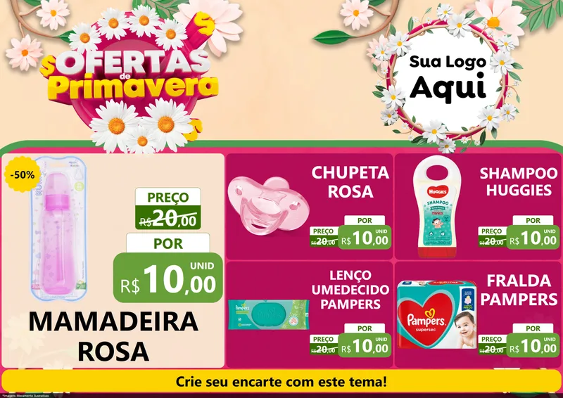 Modelo de Encarte para Encarte A4 Horizontal com o tema Ofertas de Primavera para Bebês