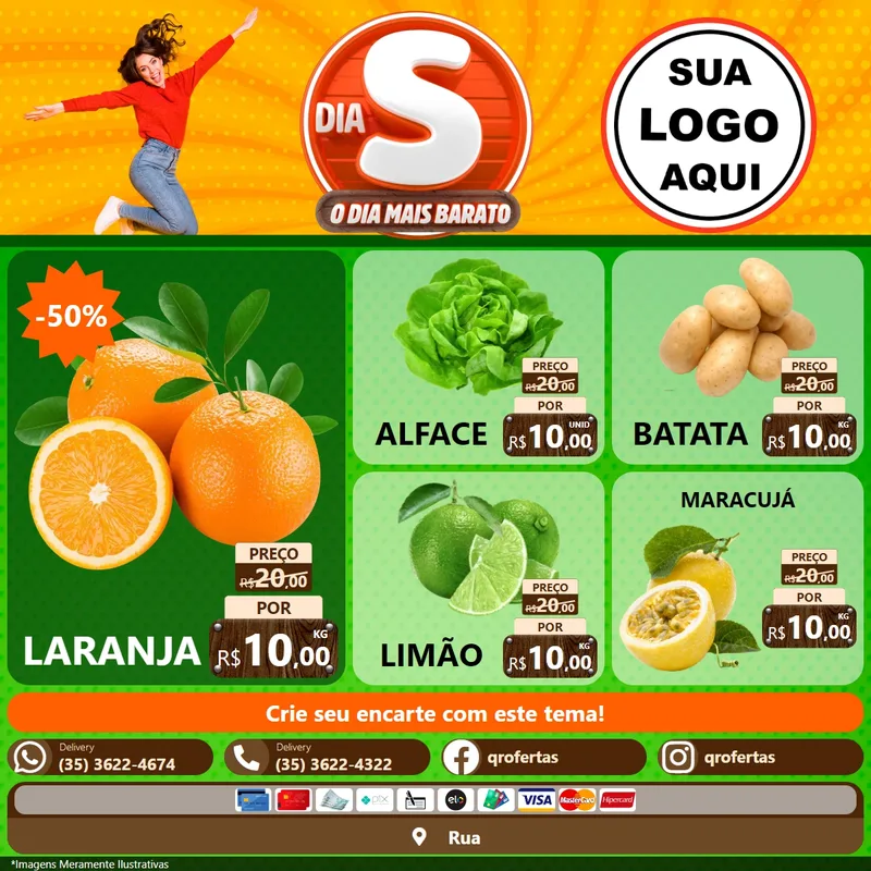 Modelo de Rede Social para Feed Facebook com o tema Dia S - O Dia Mais Barato para Hortifrúti