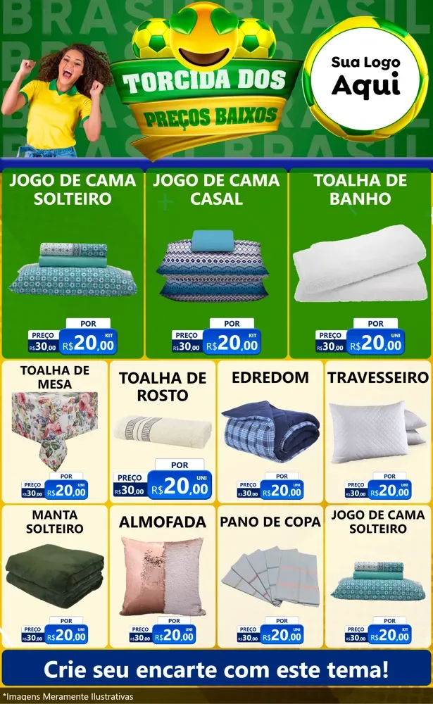 Modelo de Encarte para Encarte Grande com o tema Torcida dos Preços Baixos - Copa para Cama, Mesa e Banho