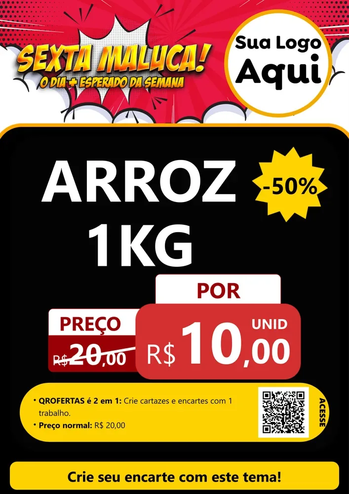 Modelo de Cartaz para Cartaz A4 Vertical com o tema Sexta Maluca! para Supermercado
