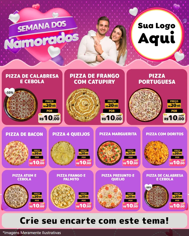 Modelo de Rede Social para Feed Instagram com o tema Semana dos Namorados para Pizzaria