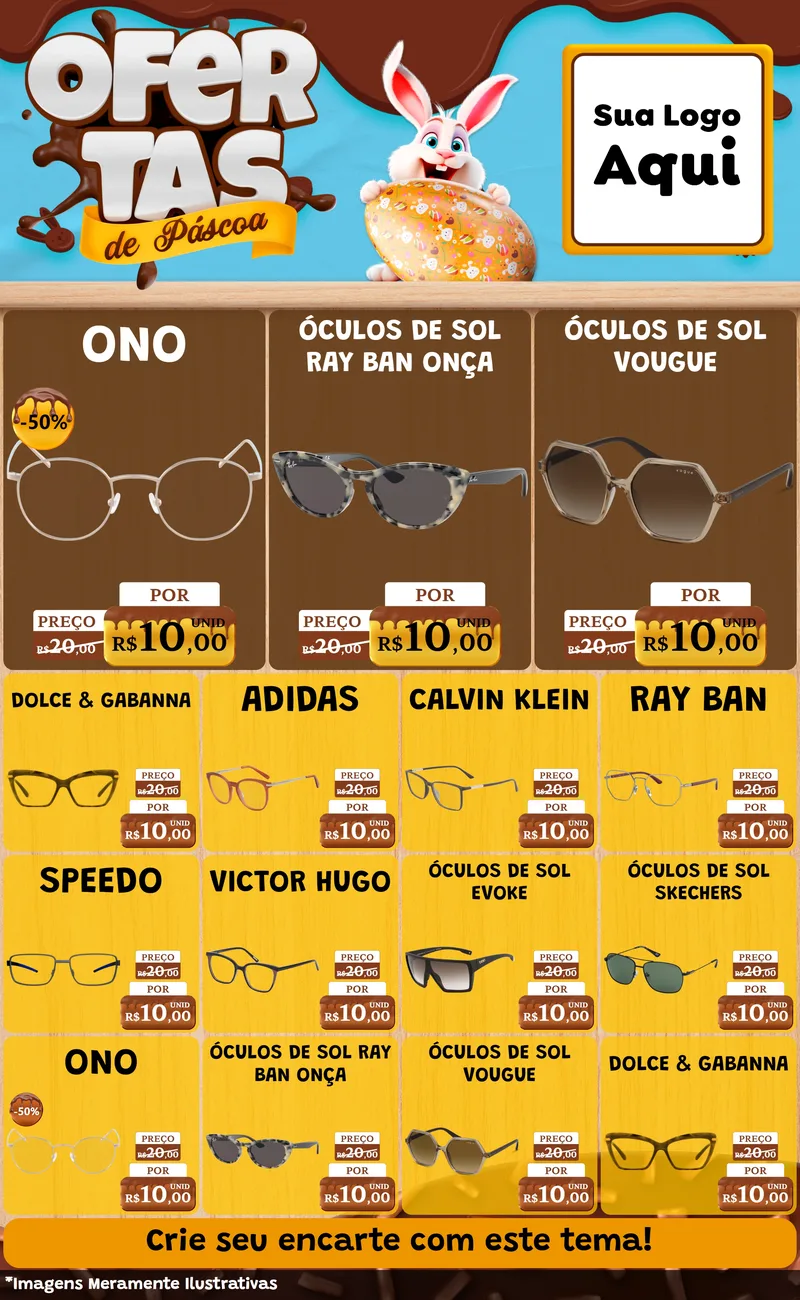 Modelo de Encarte para Encarte Grande com o tema Ofertas de Páscoa para Óticas
