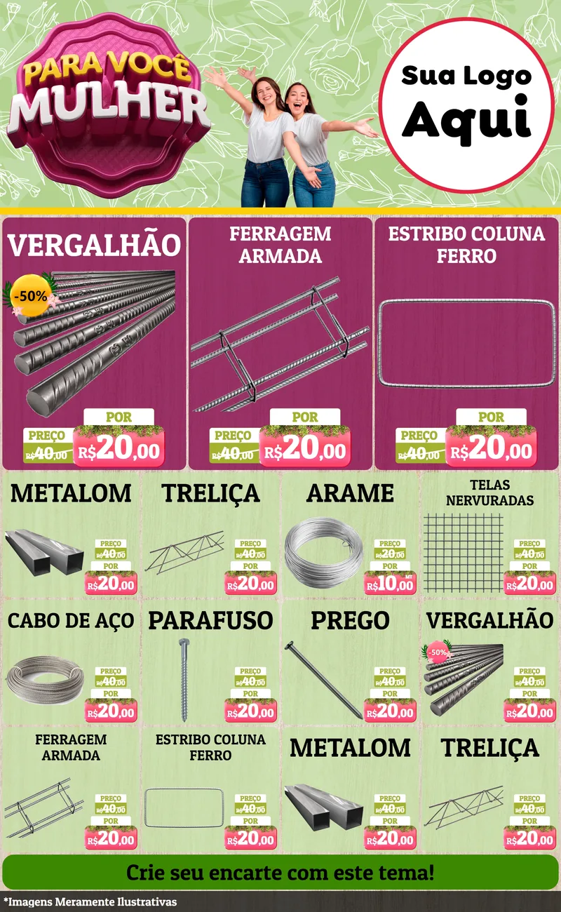 Modelo de Encarte para Encarte Grande com o tema Para Você Mulher para Ferragens