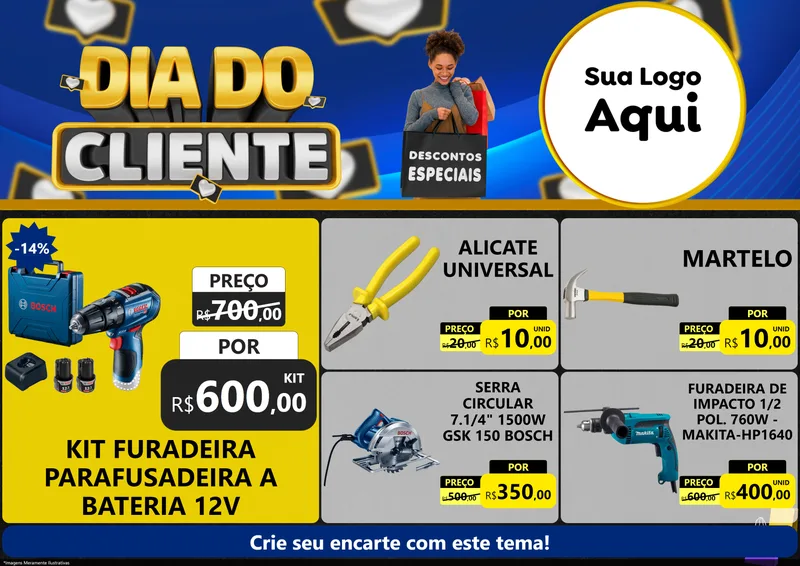 Modelo de Encarte para Encarte A4 Horizontal com o tema Dia Do Cliente para Maquinas e Ferramentas