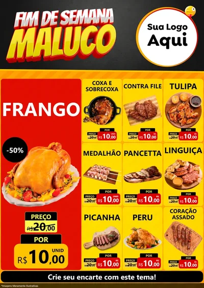 Modelo de Encarte para Encarte A4 Vertical com o tema Final de Semana Maluco para Assados