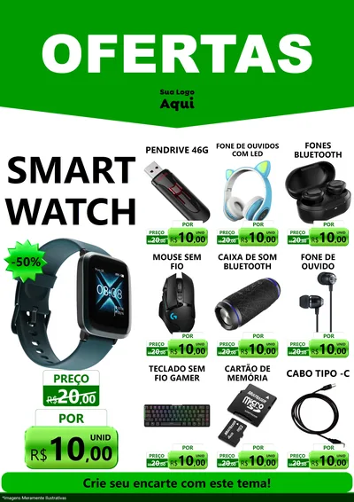 Modelo de Encarte para Encarte A4 Vertical com o tema Ofertas Verde Cartaz para Informática