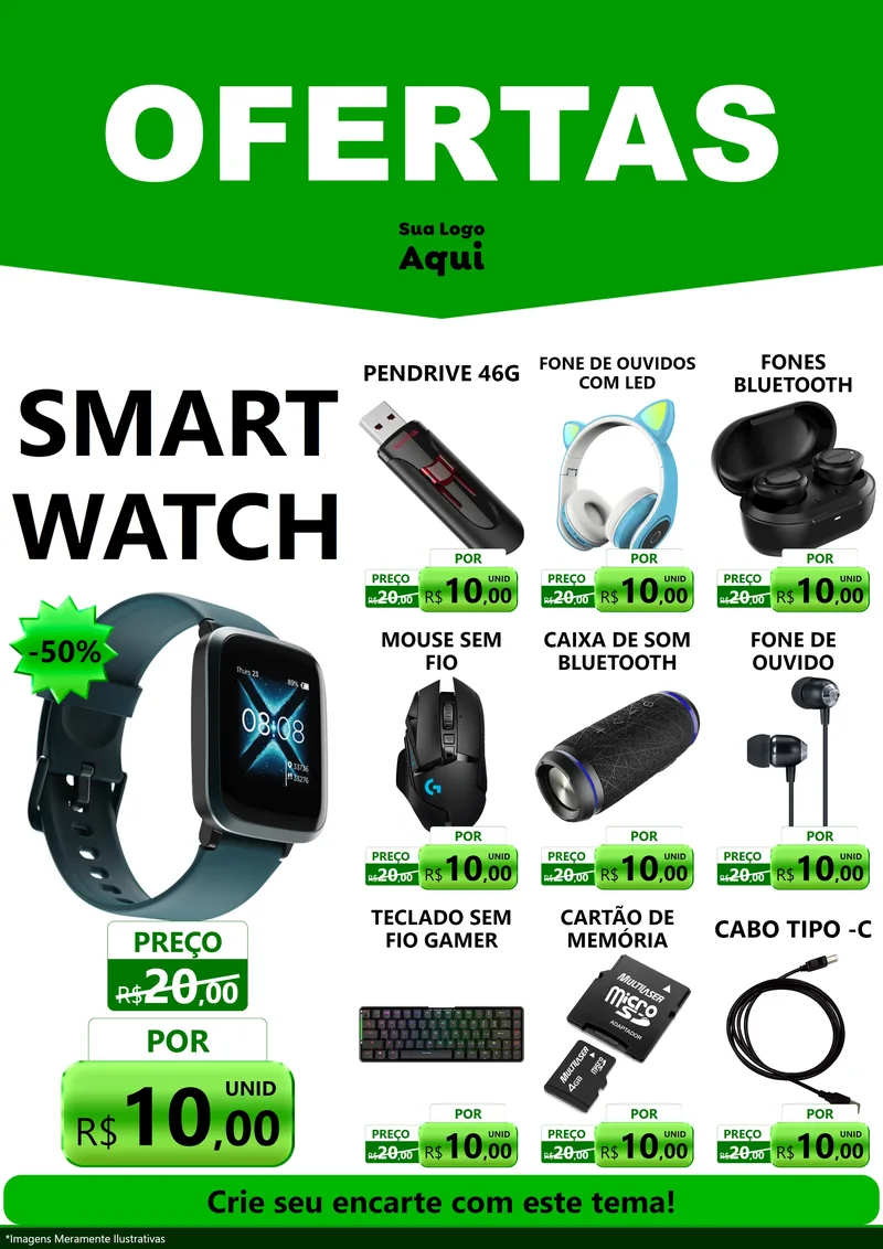 Modelo de Encarte para Encarte A4 Vertical com o tema Ofertas Verde Cartaz para Informática