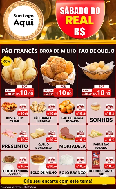 Modelo de Encarte para Encarte Grande com o tema Sábado do Real para Padaria