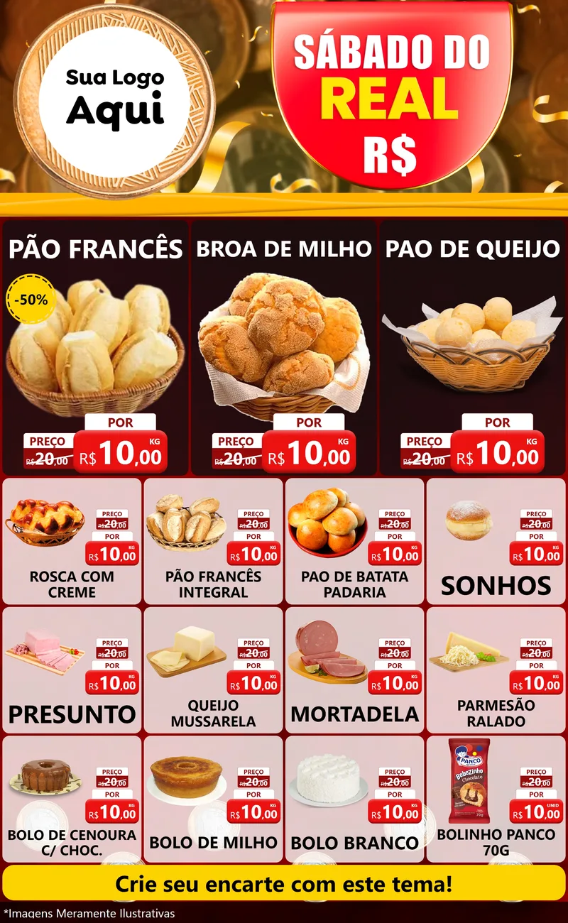 Modelo de Encarte para Encarte Grande com o tema Sábado do Real para Padaria