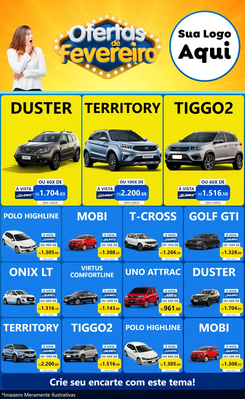 Modelo de Encarte para Encarte Grande com o tema Ofertas de Fevereiro para Concessionaria de Carros