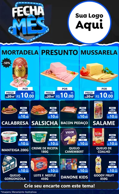 Modelo de Encarte para Encarte Grande com o tema Fecha Mês para Frios e Laticínios