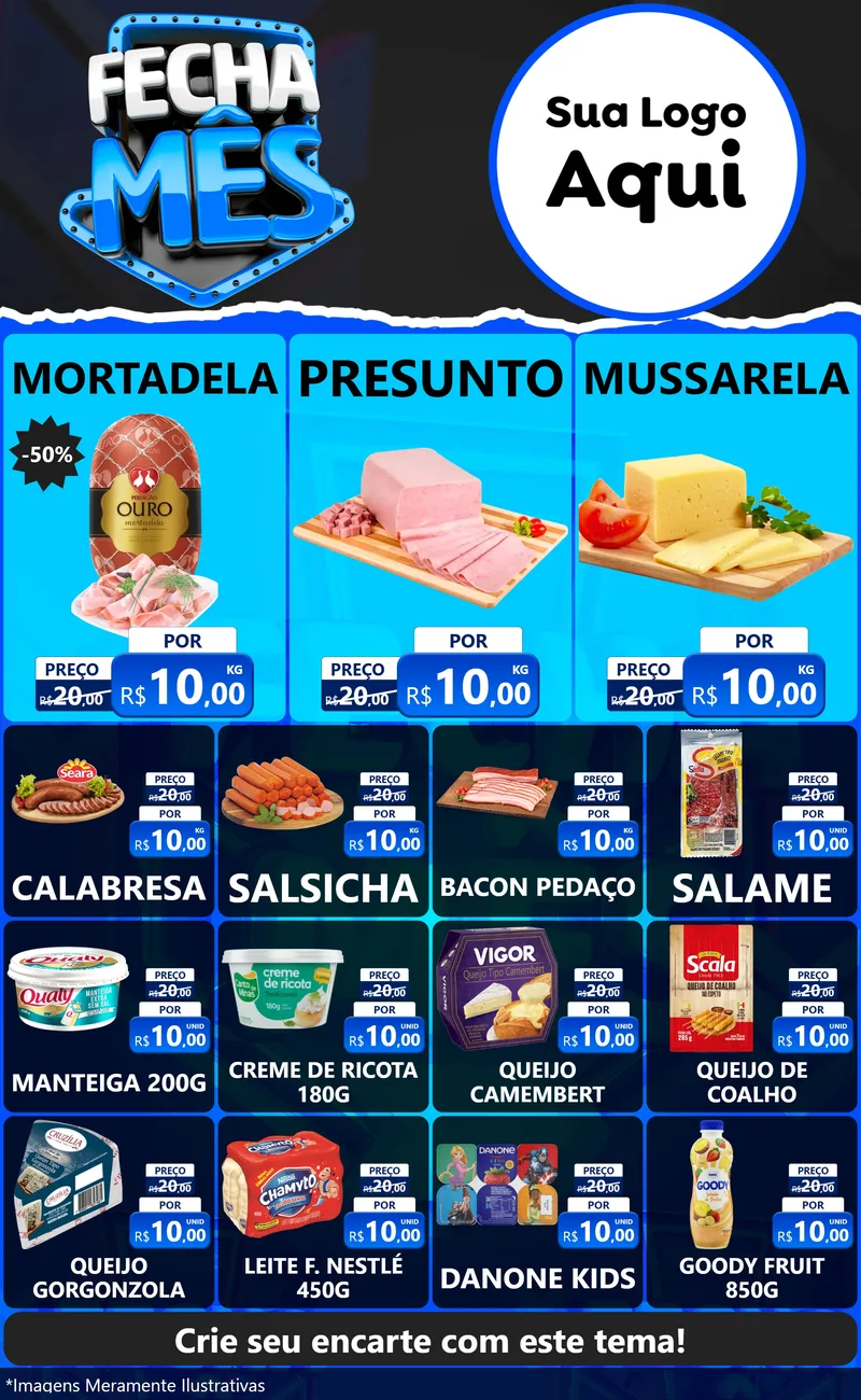 Modelo de Encarte para Encarte Grande com o tema Fecha Mês para Frios e Laticínios