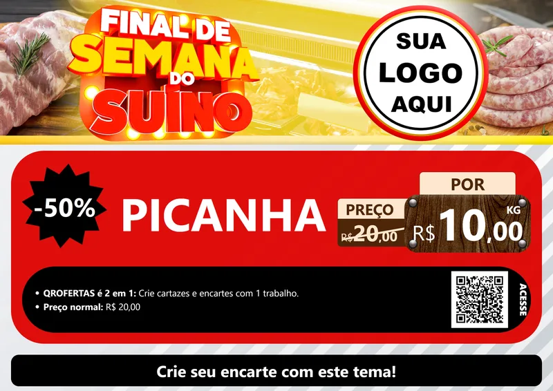 Modelo de Cartaz para Cartaz A4 Horizontal com o tema Final de Semana do Suíno para Açougue