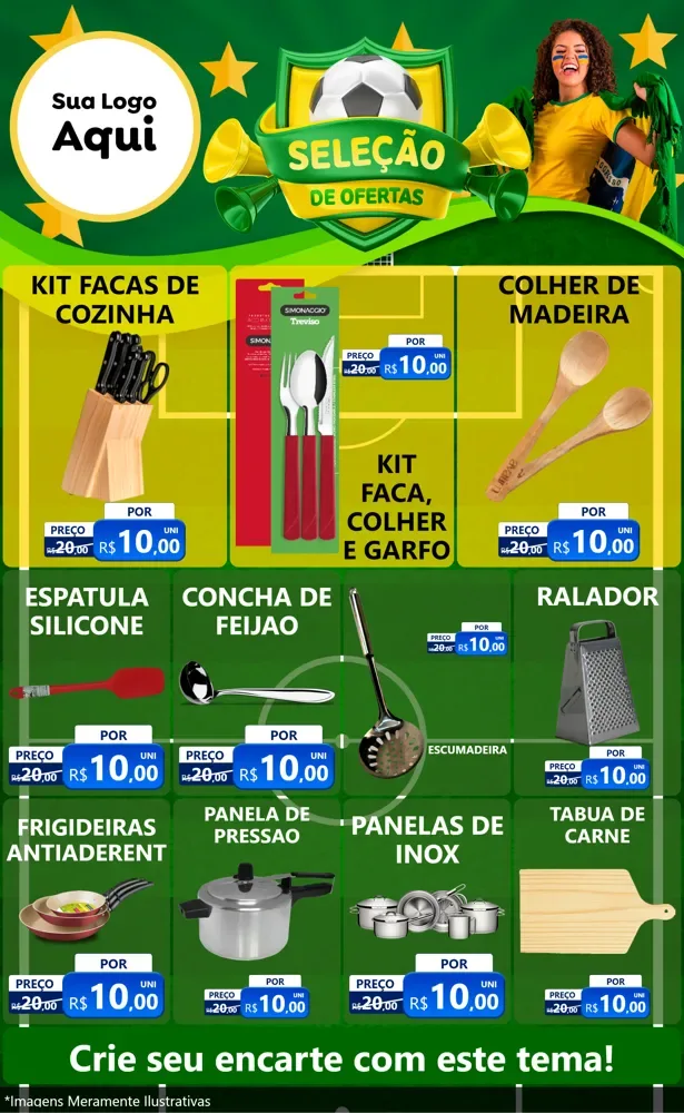 Modelo de Encarte para Encarte Grande com o tema Seleção de Ofertas - Copa para Utilidades Domésticas