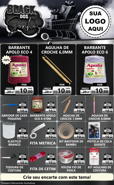 Modelo de Encarte para Encarte Grande com o tema Black dos Sonhos para Armarinho e Aviamentos
