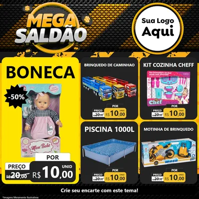 Modelo de Rede Social para Feed Facebook com o tema Mega Saldão para Brinquedos
