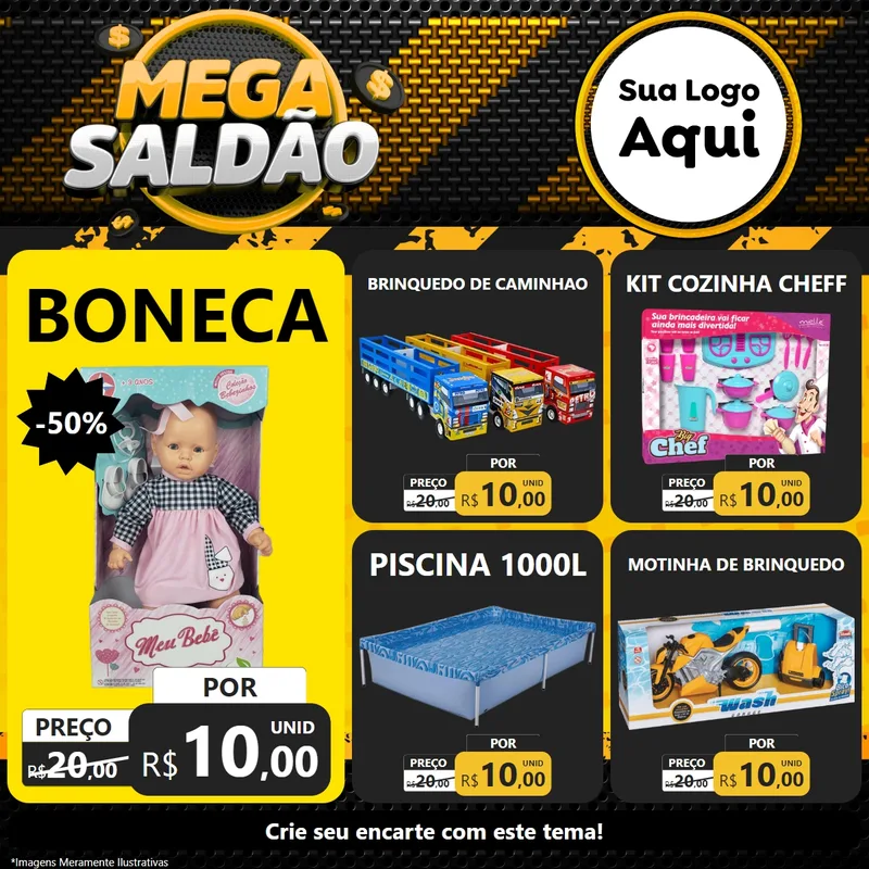 Modelo de Rede Social para Feed Facebook com o tema Mega Saldão para Brinquedos