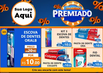 Modelo de Encarte para Encarte A4 Horizontal com o tema Janeiro Premiado para Higiene Pessoal