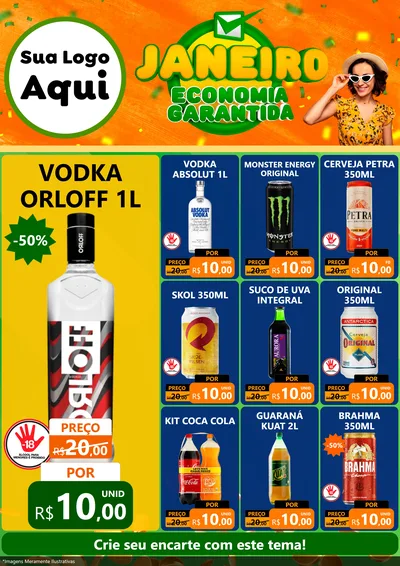 Modelo de Encarte para Encarte A4 Vertical com o tema Janeiro - Economia Garantida para Distribuidora de bebidas