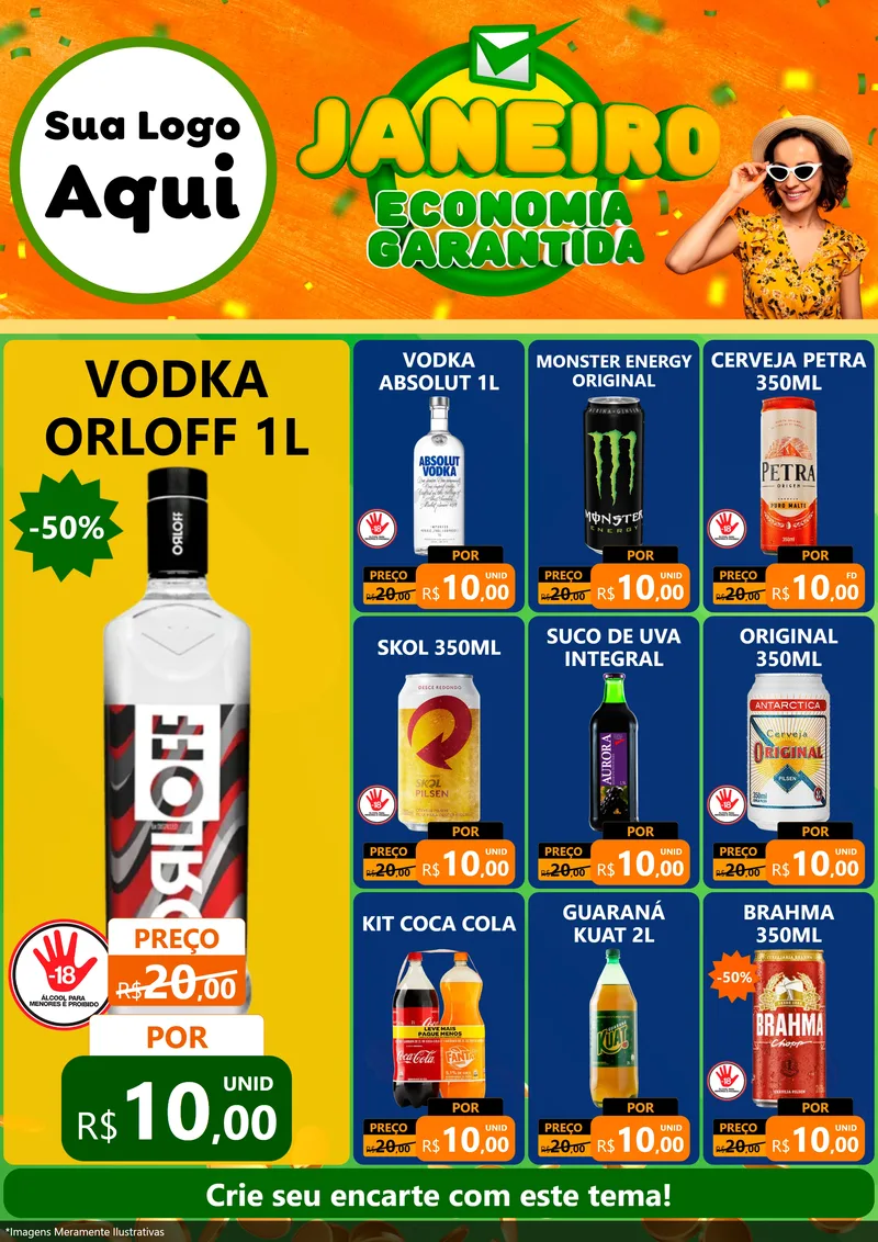 Modelo de Encarte para Encarte A4 Vertical com o tema Janeiro - Economia Garantida para Distribuidora de bebidas