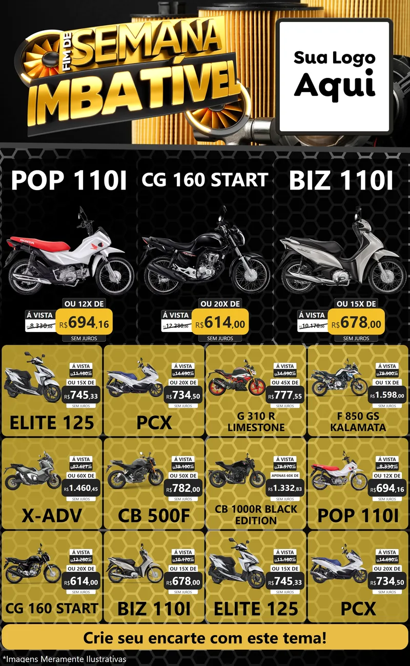 Modelo de Encarte para Encarte Grande com o tema Fim de Semana Imbatível para Concessionaria de Motos