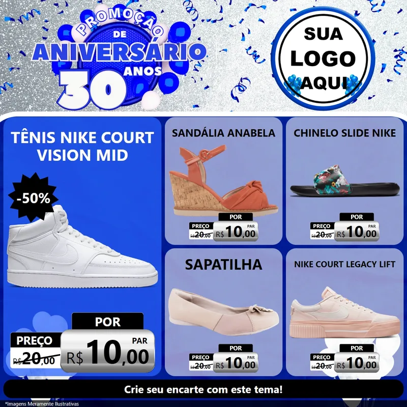 Modelo de Rede Social para Feed Facebook com o tema Promoção de Aniversário - 30 Anos para Calçados