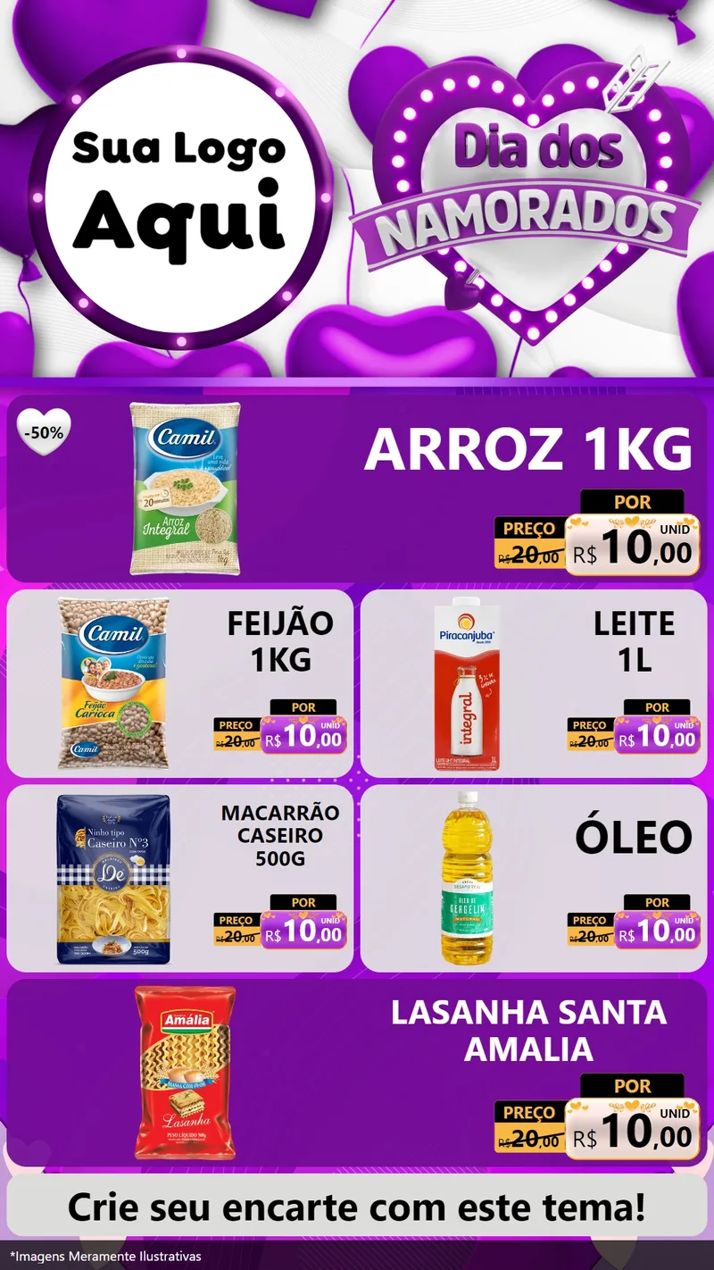 Modelo de TV para TV Vertical com o tema Dia dos Namorados para Supermercado