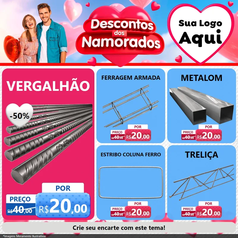 Modelo de Rede Social para Feed Facebook com o tema Descontos dos Namorados para Ferragens
