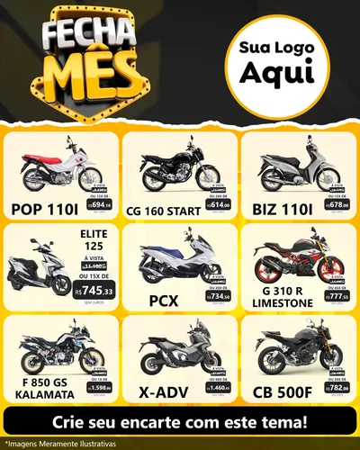 Modelo de Rede Social para Feed Instagram com o tema Fecha Mês para Concessionaria de Motos