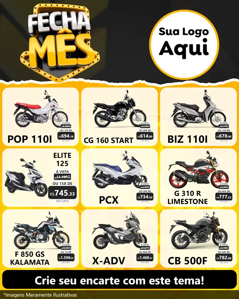 Modelo de Rede Social para Feed Instagram com o tema Fecha Mês para Concessionaria de Motos