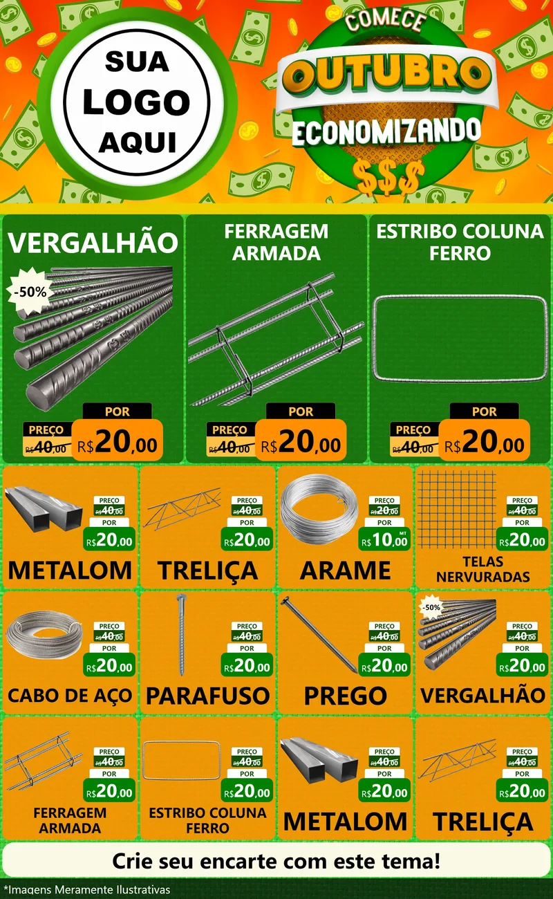 Modelo de Encarte para Encarte Grande com o tema Comece Outubro Economizando para Ferragens