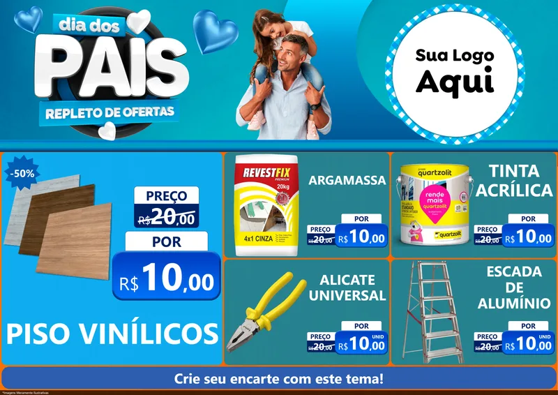 Modelo de Encarte para Encarte A4 Horizontal com o tema Dia Dos Pais Repleto de Ofertas para Material para Construção