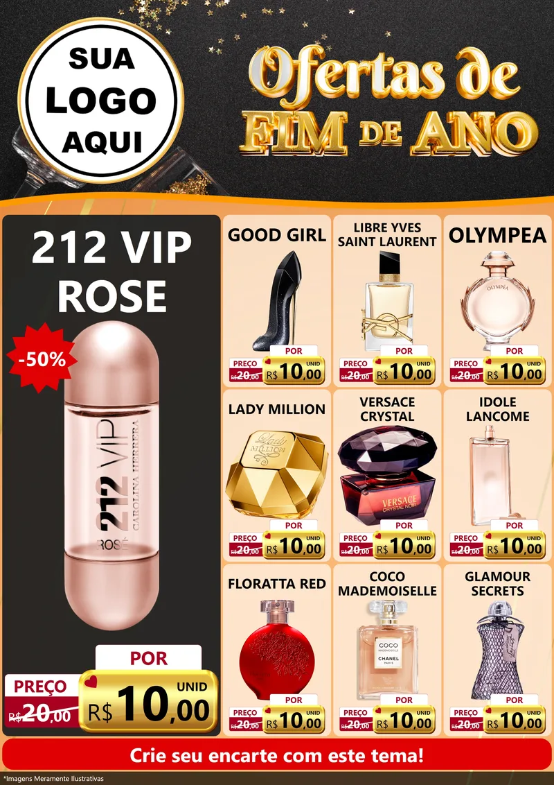 Modelo de Encarte para Encarte A4 Vertical com o tema Ofertas de Fim de Ano para Perfumes