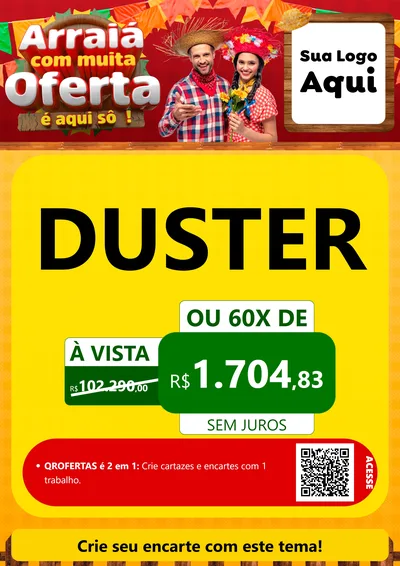 Modelo de Cartaz para Cartaz A4 Vertical com o tema Arraiá Com Muita Oferta - É Aqui Sô! para Concessionaria de Carros