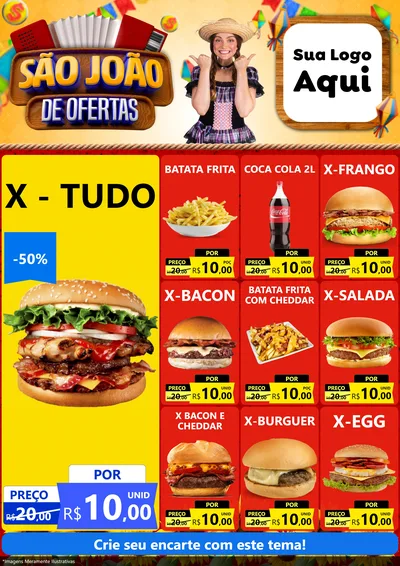 Modelo de Encarte para Encarte A4 Vertical com o tema São João de Ofertas para Hamburgueria