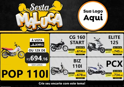 Modelo de Encarte para Encarte A4 Horizontal com o tema Sexta Maluca para Concessionaria de Motos