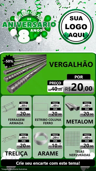 Modelo de Rede Social para Stories com o tema Promoção de Aniversário - 8 Anos para Ferragens