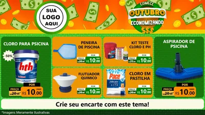 Modelo de TV para TV Horizontal com o tema Comece Outubro Economizando para Produtos para Piscina