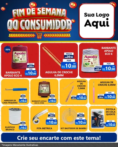 Modelo de Rede Social para Feed Instagram com o tema Fim de Semana do Consumidor para Armarinho e Aviamentos