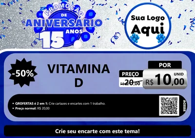 Modelo de Cartaz para Cartaz A4 Horizontal com o tema Promoção de Aniversário - 15 Anos para Farmácia