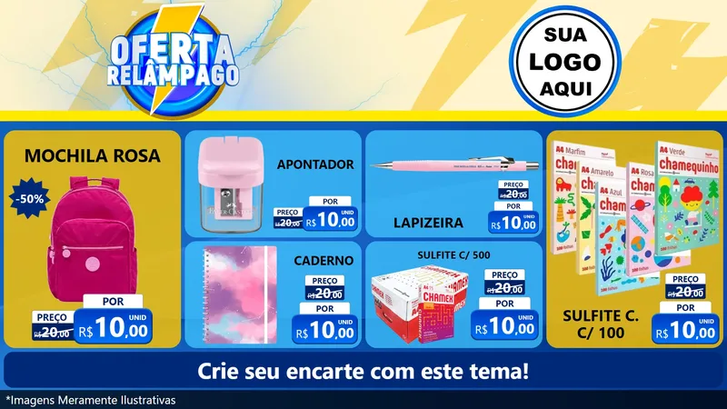 Modelo de TV para TV Horizontal com o tema Oferta Relâmpago para Papelaria