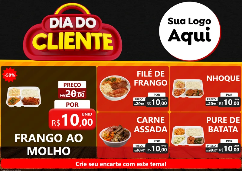 Modelo de Encarte para Encarte A4 Horizontal com o tema Dia do Cliente para Restaurante