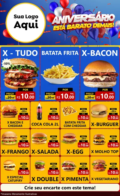 Modelo de Encarte para Encarte Grande com o tema Aniversário para Hamburgueria
