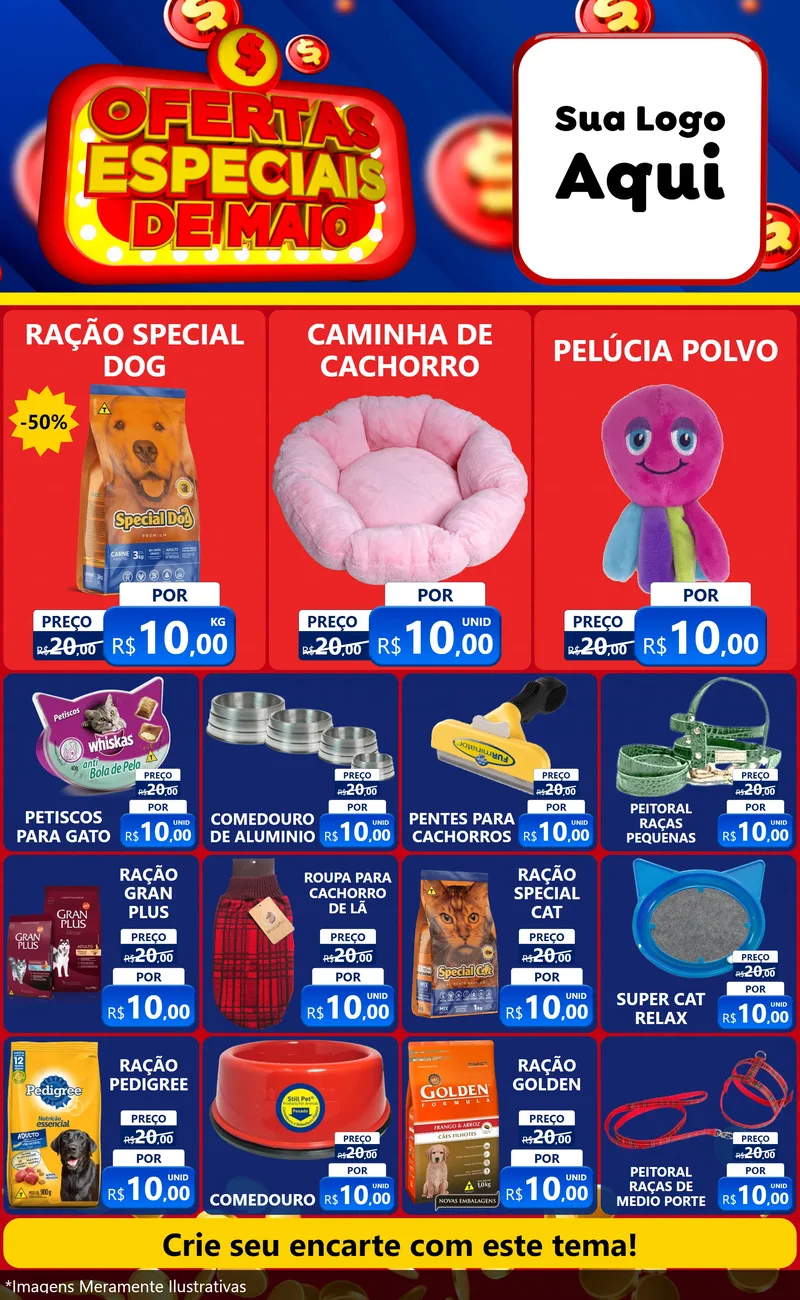 Modelo de Encarte para Encarte Grande com o tema Ofertas Especiais de Maio para Pet Shop