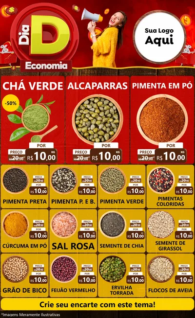 Modelo de Encarte para Encarte Grande com o tema Dia D Economia para Produtos Naturais