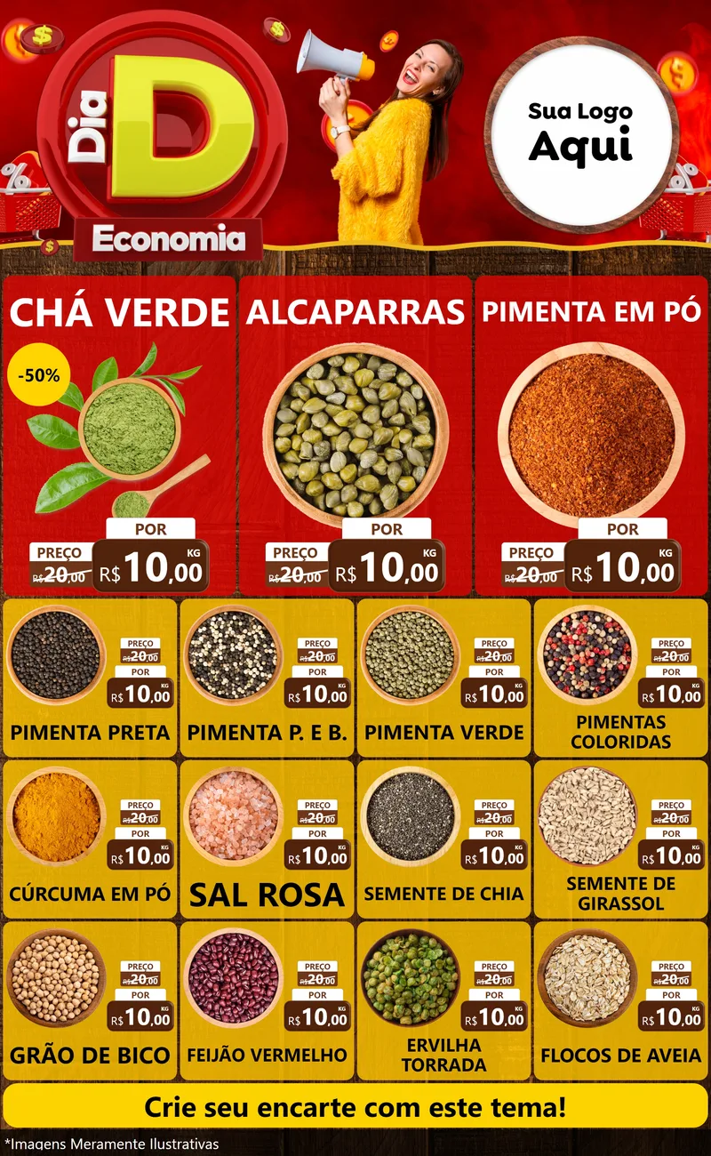 Modelo de Encarte para Encarte Grande com o tema Dia D Economia para Produtos Naturais