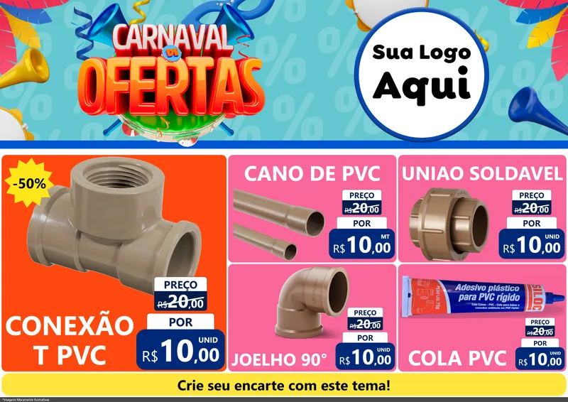 Modelo de Encarte para Encarte A4 Horizontal com o tema Carnaval de Ofertas para Tubos e conexões